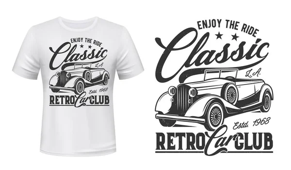 Retro Cars Club Shirt Vector Print Classic Cabriolet Coupe Vintage — Vettoriale Stock