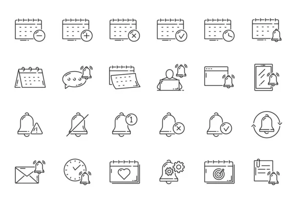 Reminder Calendar Planner Alarm Outline Icons Vector Schedule Calendars Clocks — Stockvector