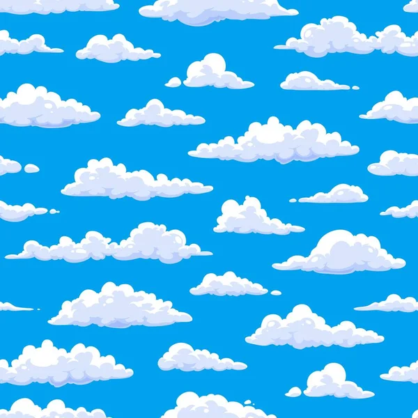 Cloudscape Seamless Pattern Cartoon Fluffy Clouds Blue Sky Vector Background — Image vectorielle