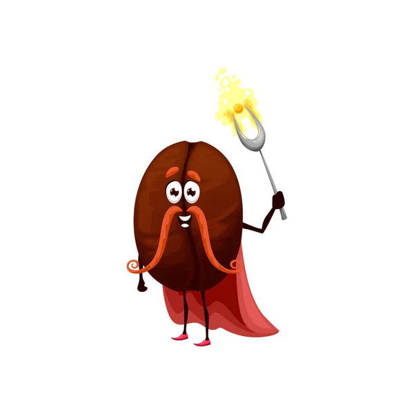 Coffee Bean Wizard Funny Vector Grain Magician Cartoon Character Magic — Stockvektor