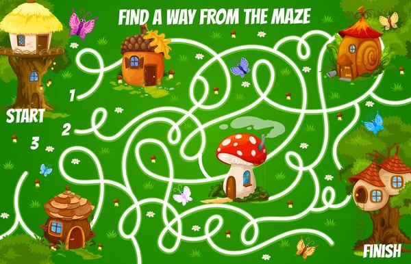 Labyrinth Maze Wooden Acorn Snail Mushroom Nest Cartoon Houses Kids — Vetor de Stock