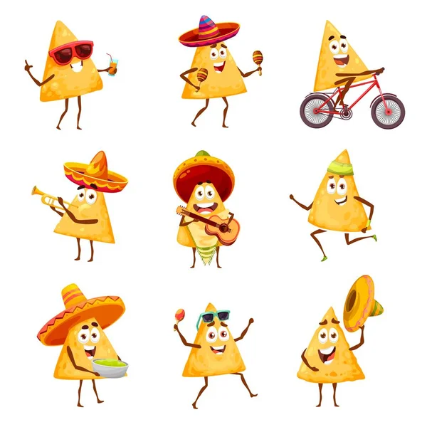 Cartoon Mexican Nachos Chips Characters Music Sport Leisure Activity Happy — Image vectorielle