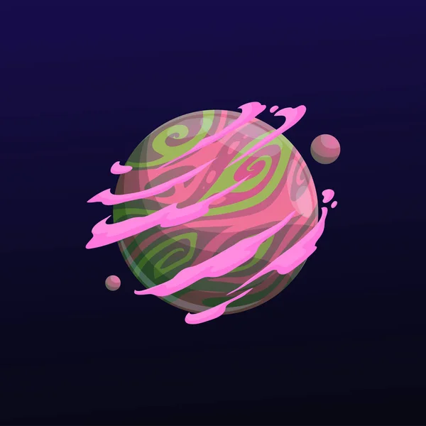 Cartoon Galaxy Planet Pink Clouds Fantasy Space Earth Rings Vector — Vector de stock