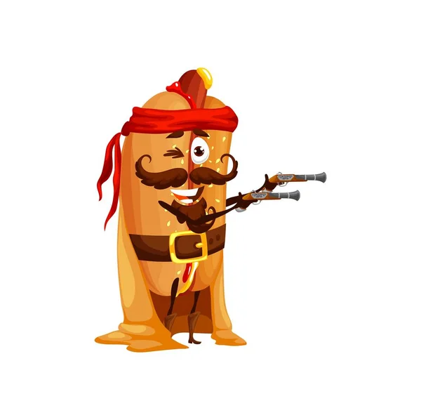 Cartoon Funny Hotdog Pirate Character Funny Vector Fast Food Corsair — Stock vektor