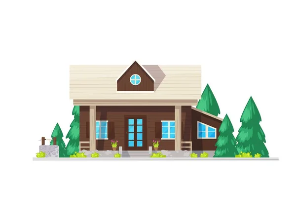 Residential House Wood Plank Facade Home Exterior Vector Suburban Building — Archivo Imágenes Vectoriales