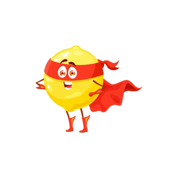 Cute Cartoon Lemon Fruit Superhero Character Vector Food Power Lemon — Stock Vector