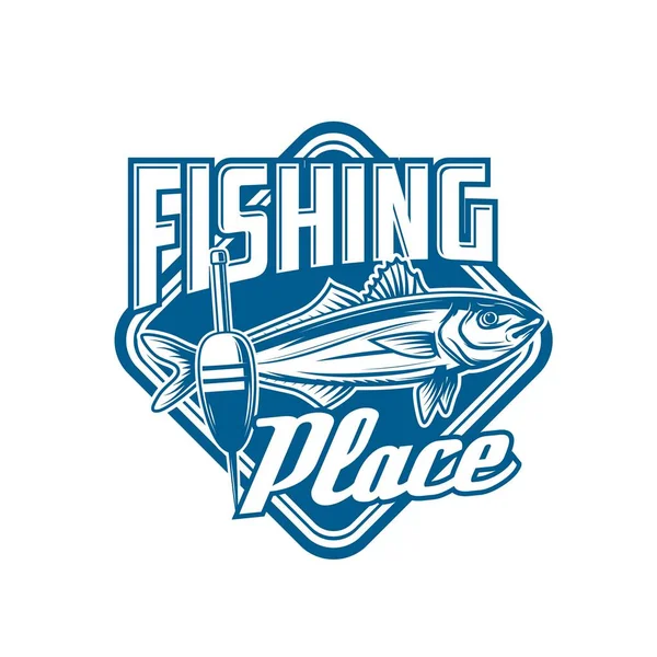 Fishing Sport Icon Mackerel Float Fishing Club Emblem Fishing Tackles — Vetor de Stock