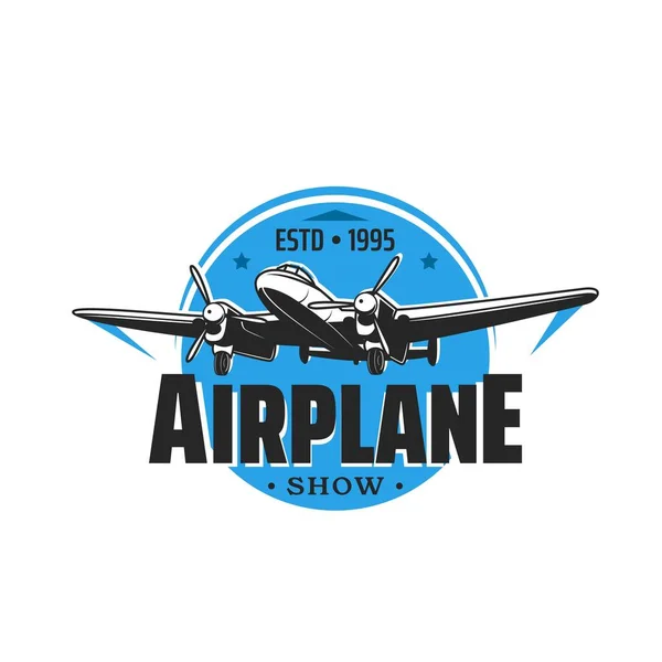 Airplane Show Icon Aviation Planes Air Flight Airshow Vector Emblem — Archivo Imágenes Vectoriales