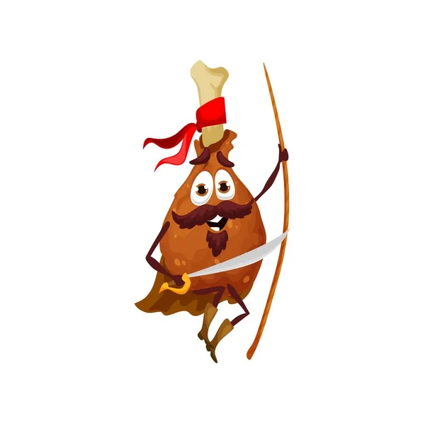 Cartoon Fast Food Chicken Leg Pirate Character Vector Funny Filibuster — Vector de stock