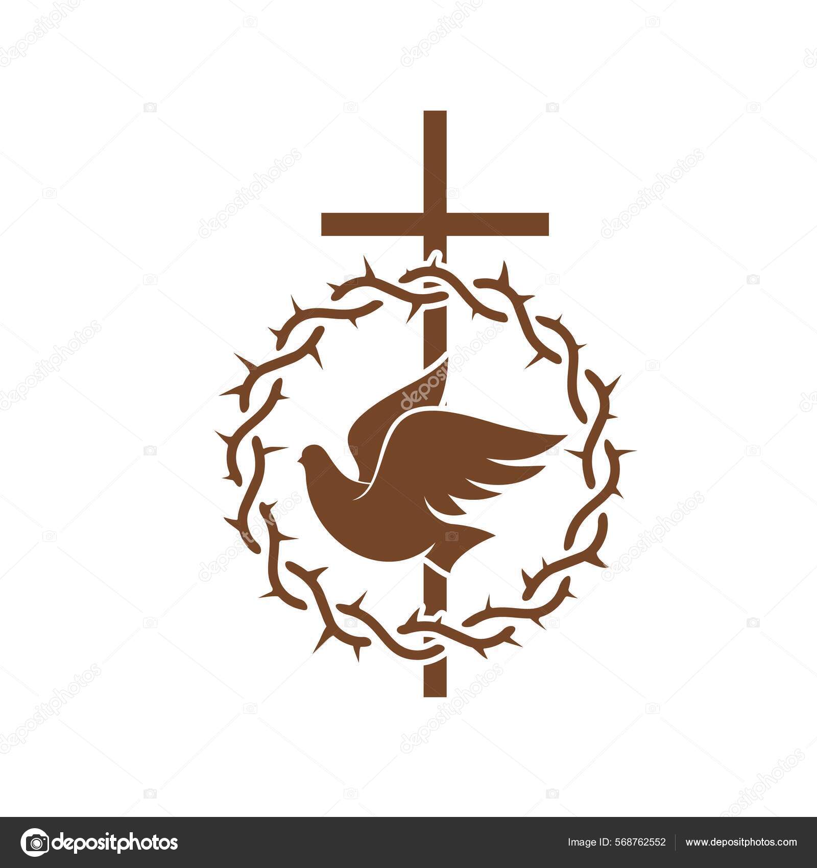 Christentum Religionsikone Mit Kreuz Kranz Und Taube Vektorsymbol Für Gott  Stock-Vektorgrafik von ©Seamartini 568762552