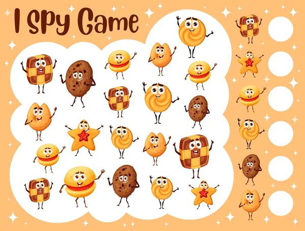 Spy Game Worksheet Cartoon Bakery Cookies Characters Child Counting Puzzle — ストックベクタ