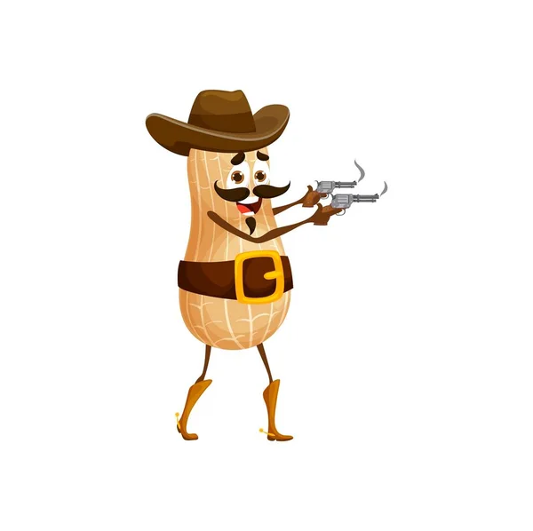 Cartoon Peanut Cowboy Character Funny Vector Nut Pod Ranger Bandit — Vector de stock