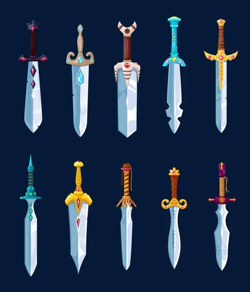 Magical Swords Cartoon Steel Blades Rapier Glavie Sabre Broadsword Vector — Vector de stock