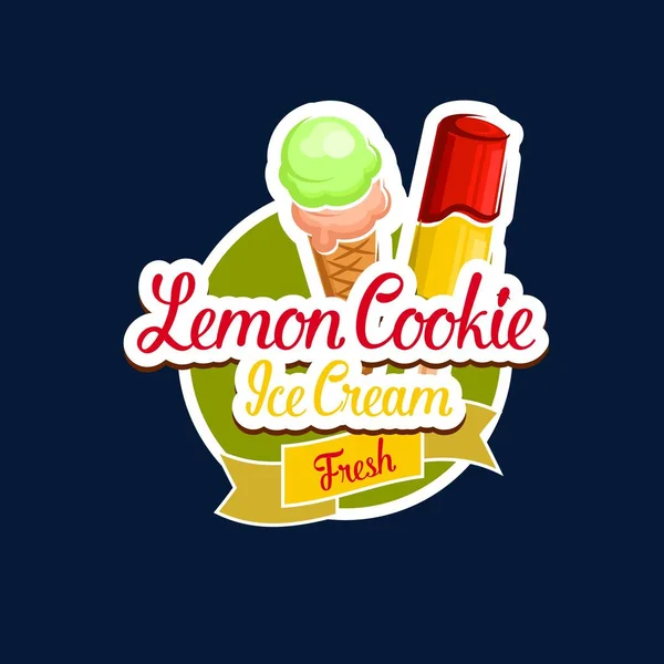 Lemon Cookie Ice Cream Vector Icon Milk Dessert Sweet Food — Stock Vector