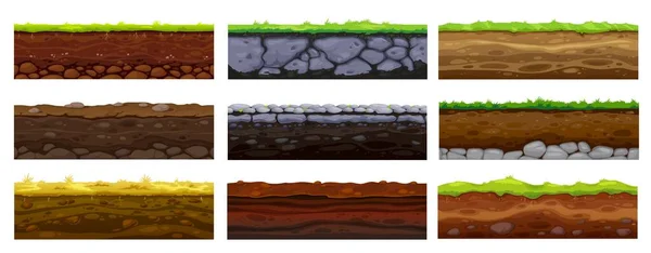 Soil Ground Underground Layers Cartoon Seamless Game Levels Vector Natural — Archivo Imágenes Vectoriales