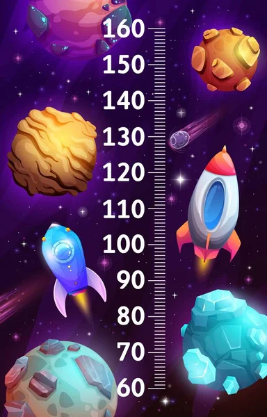 Galaxy Space Rockets Planets Kids Height Chart Children Growth Meter — Stockvector