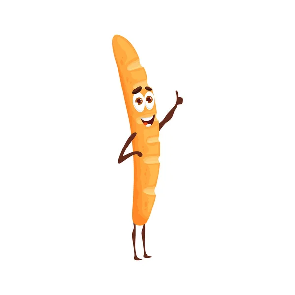 Personagem Pão Pão Longo Feliz Francês Baguete Vetor Mascote Engraçado — Vetor de Stock