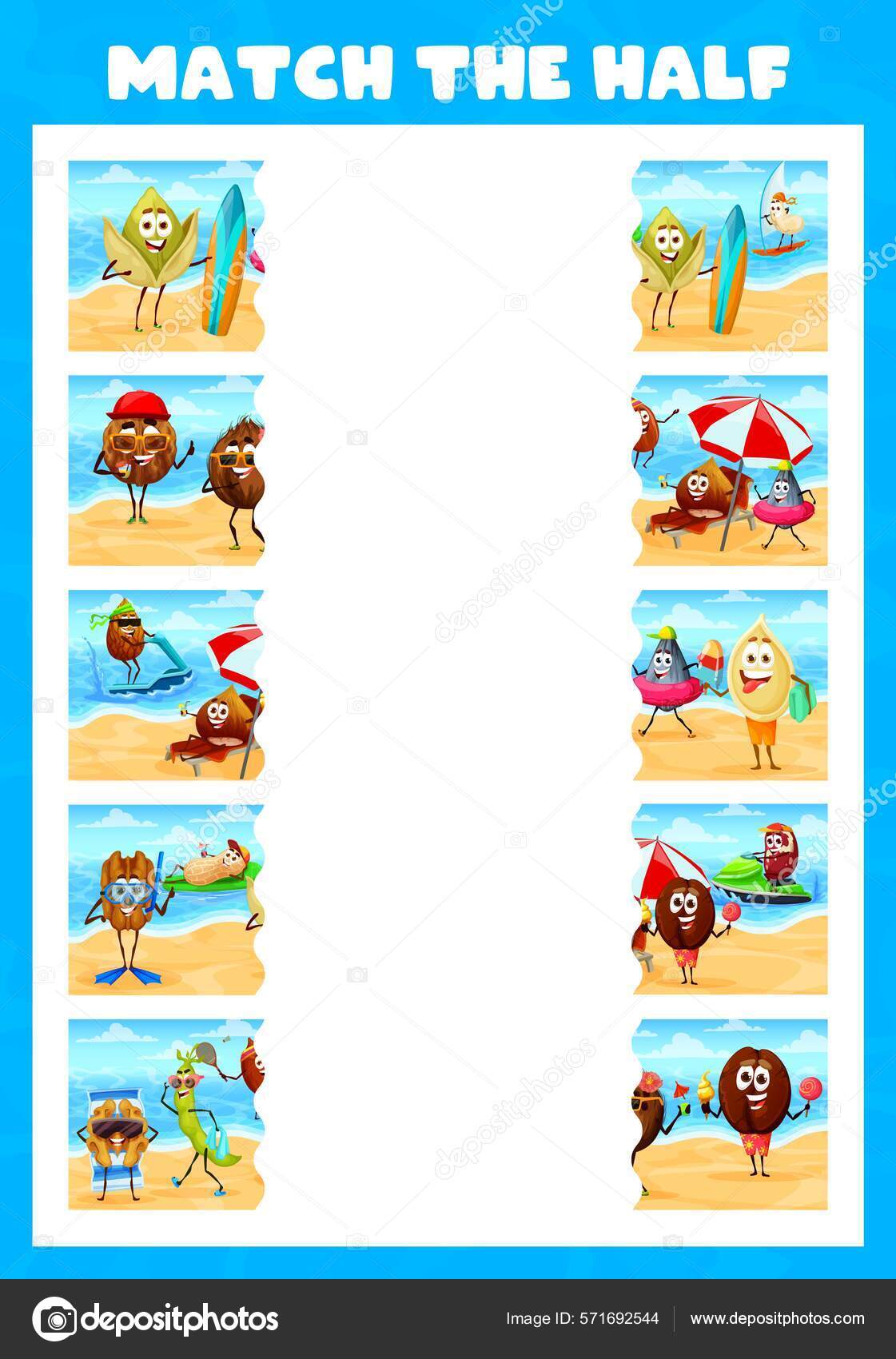 Personagens de nozes de jogo de crianças sudoku na praia de verão