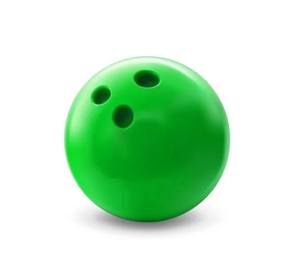 Realistic Bowling Ball Isolated Vector Green Sphere Holes Playing Pins — Stock Vector