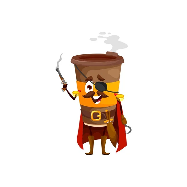 Cartoon Take Away Personaggio Pirata Del Caffè Vettoriale Tazza Bevanda — Vettoriale Stock