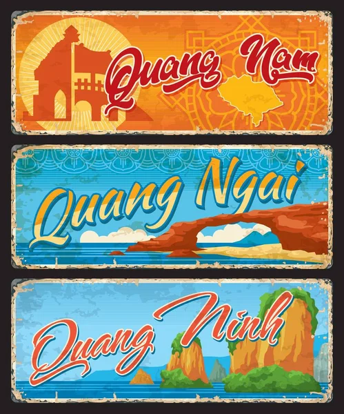 Quang Nam Quang Ngai Quang Ninh Províncias Vietnamitas Placas Viagem — Vetor de Stock