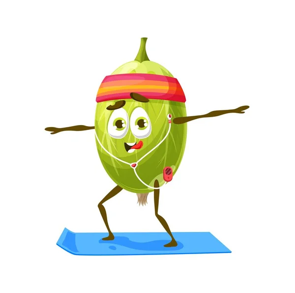 Cartoon Gooseberry Personaggio Yoga Pilates Esercizio Fitness Sport Bacca Matura — Vettoriale Stock