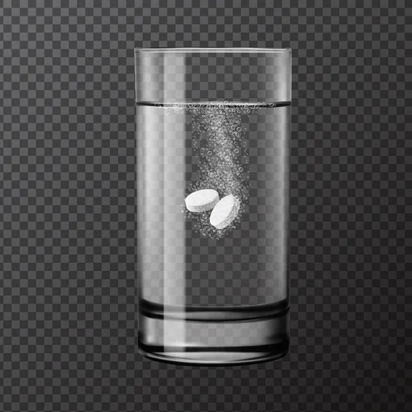 Pastilla Efervescente Vaso Agua Tabletas Aspirina Solubles Vectoriales Vitaminas Medicamentos — Vector de stock