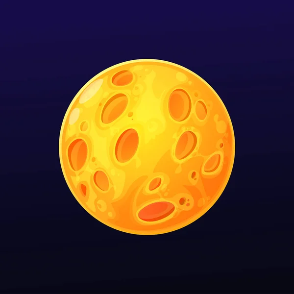 Cartoon Planeta Espacial Amarelo Com Crateras Vetor Lua Globo Galáctico — Vetor de Stock