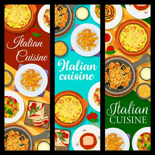 Italienische Küche Speisekarte Banner Italien Restaurant Essen Pasta Salate Und — Stockvektor