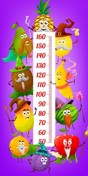 Régua Gráfico Altura Crianças Com Mágicos Frutas Desenhos Animados Feiticeiros — Vetor de Stock
