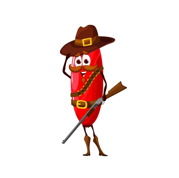 Personaje Guardabosques Dibujos Animados Personaje Vaquero Baya Con Sombrero Rifle — Vector de stock