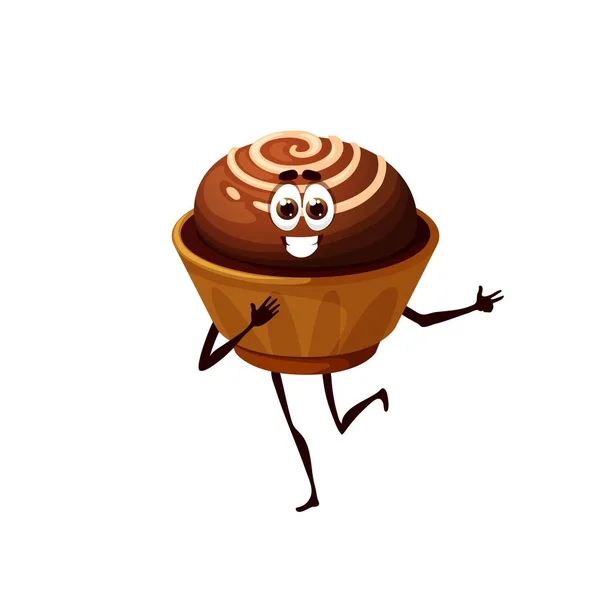 漫画のチョコレートプラリネキャンディキャラクター 独立したベクトル陽気な面白いチョコスイーツトップ渦とデザート カフェキッズメニューのための菓子の性格 甘いパティスリー 苦いココア製品 — ストックベクタ
