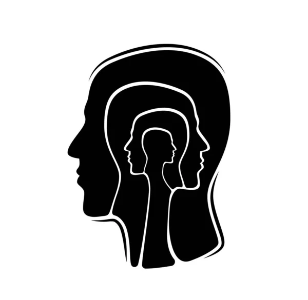 病気の病気 心理学の頭の心と精神衛生ベクトルの概念 脳や双極性障害の心理療法 精神医学の不安や気分バランスのための人間の顔のプロフィールシルエット — ストックベクタ