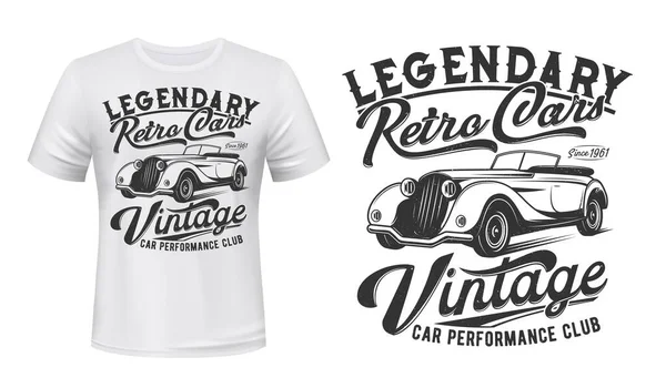 Vintage Cars Club Shirt Vector Print Retro Cabriolet Coupe Limousine — Stock Vector