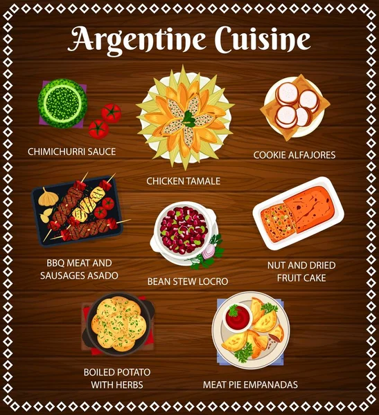 Argentina Food Argentinian Bbq Argentine Empanadas Chimichurri Vector Cuisine Menu — Stock Vector