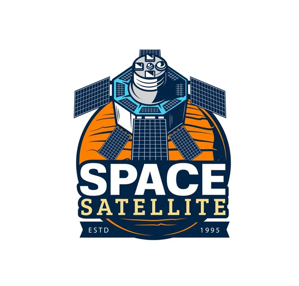 Icona Vettoriale Satellitare Spaziale Con Antenne Pannelli Solari Pianeta Galassia — Vettoriale Stock