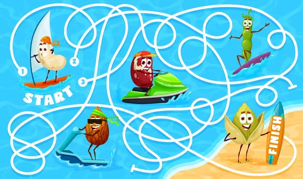 Labyrinth Maze Cheerful Nuts Characters Summer Vacation Kids Vector Board — Stock Vector