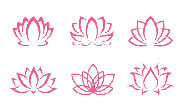 Iconos Loto Rosa Flores Yoga Símbolo Floral Silueta Línea Flores — Archivo Imágenes Vectoriales