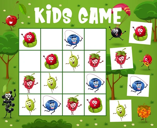 Sudoku Enfants Jeu Dessin Animé Gai Personnage Baies Vacances Été — Image vectorielle