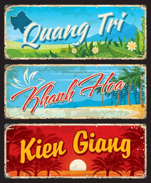 Quang Tri Khanh Hoa Kien Giang Províncias Vietnamitas Placas Viagem — Vetor de Stock