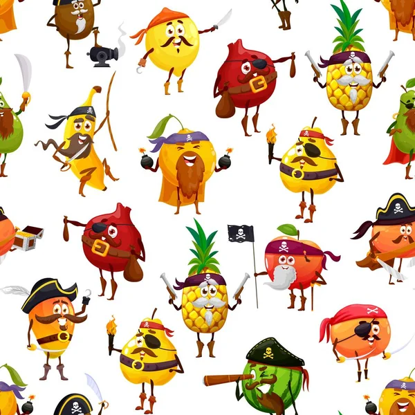 Pirates Fruits Bande Dessinée Corsaires Filibusters Motif Sans Couture Fond — Image vectorielle