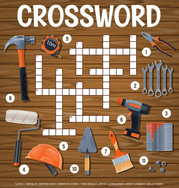 Erstellen Von Werkzeugen Kreuzworträtsel Finden Wort Quiz Spiel Vektor Arbeitsblatt — Stockvektor
