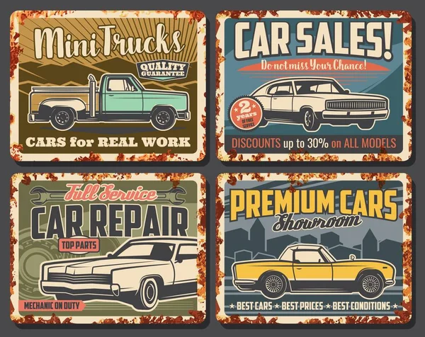 Vintage Estilo Viejo Coche Metal Placas Oxidadas Vector Vehículo Clásico — Archivo Imágenes Vectoriales