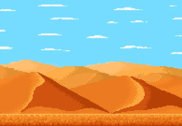 Pixel Art Désert Paysage Fond Jeu 8Bit Avec Sable Ciel — Image vectorielle