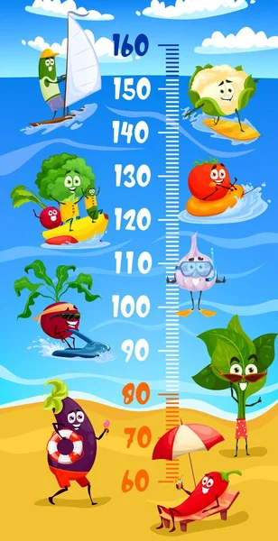 Personagens Vegetais Desenhos Animados Férias Verão Gráfico Altura Crianças Medidor —  Vetores de Stock