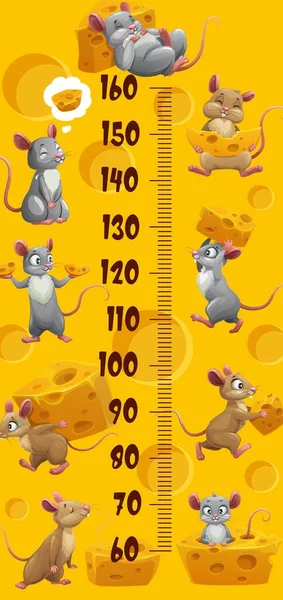 Desenhos Animados Engraçado Bonito Mouse Ratos Com Queijo Gráfico Altura —  Vetores de Stock