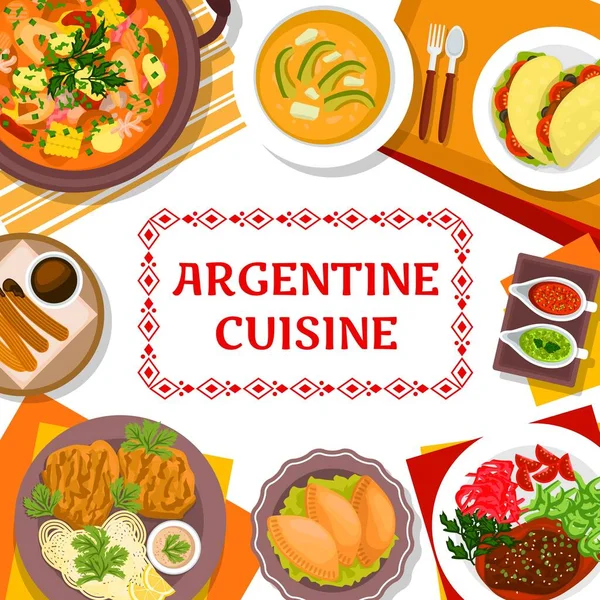 Arjantin Mutfağı Menü Kapağı Yahnisi Guiso Etli Börek Empanadas Kurabiyeli — Stok Vektör