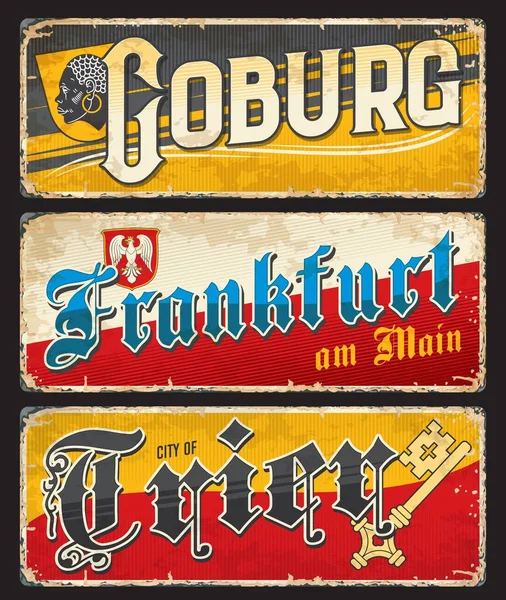 Trier Coburg Frankfurt German City Travel Stickers Plates Vector Luggage — Vetor de Stock