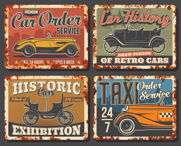 Coches Raros Vehículos Retro Placa Metal Oxidado Cabriolet Vintage Antiguo — Archivo Imágenes Vectoriales