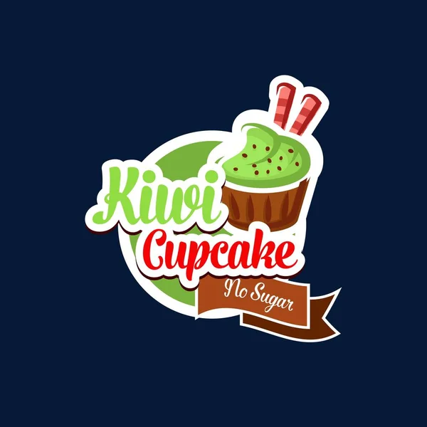 Kiwi Cupcake Vector Icono Magdalena Dulce Con Crema Frutas Gotas — Archivo Imágenes Vectoriales